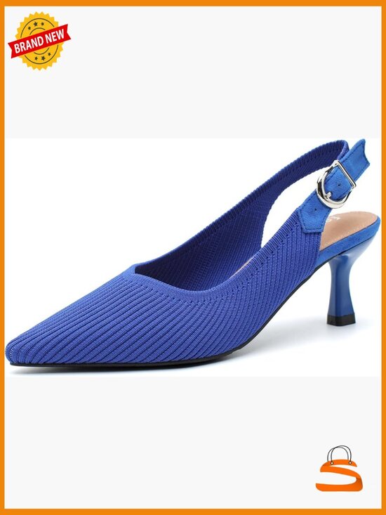 Shoes - Slingback Kitten Heels Pointed Toe Knit Pumps Slip On Dress Shoes